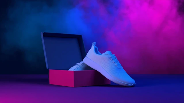 White Running Shoes in Pink Box Product Photography