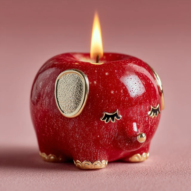 Whimsical Apple Elephant Candle Art