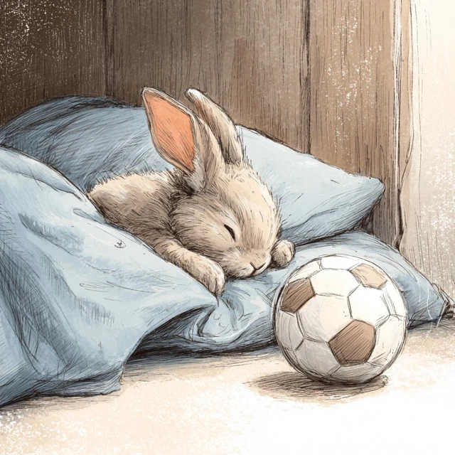 Baby Rabbit Sleeping After Soccer Injury Picture Book