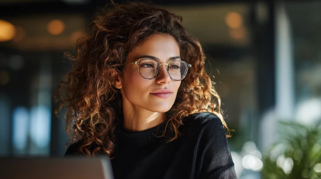 Businesswoman Working on Laptop in Modern Office