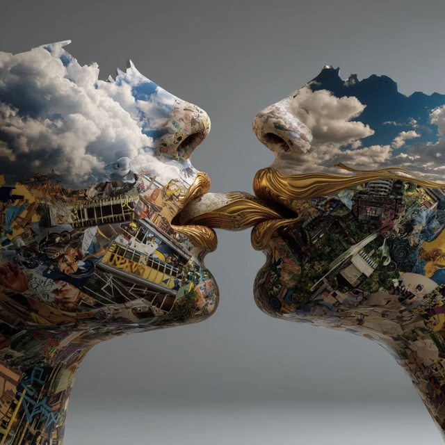 Collage Art Lips Blowing Bubbles Miniature Worlds