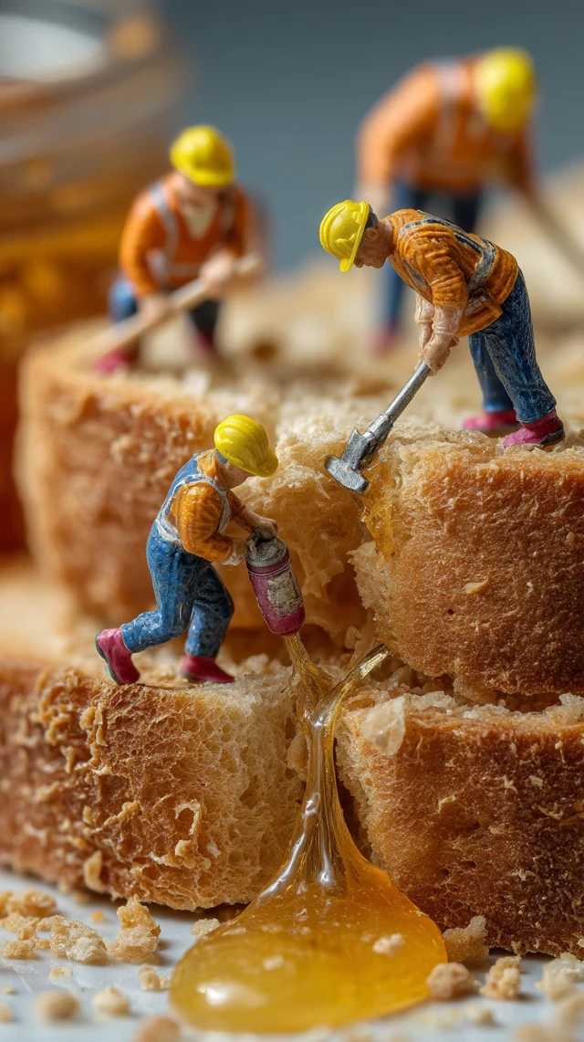 Miniature Workers on a Rusk