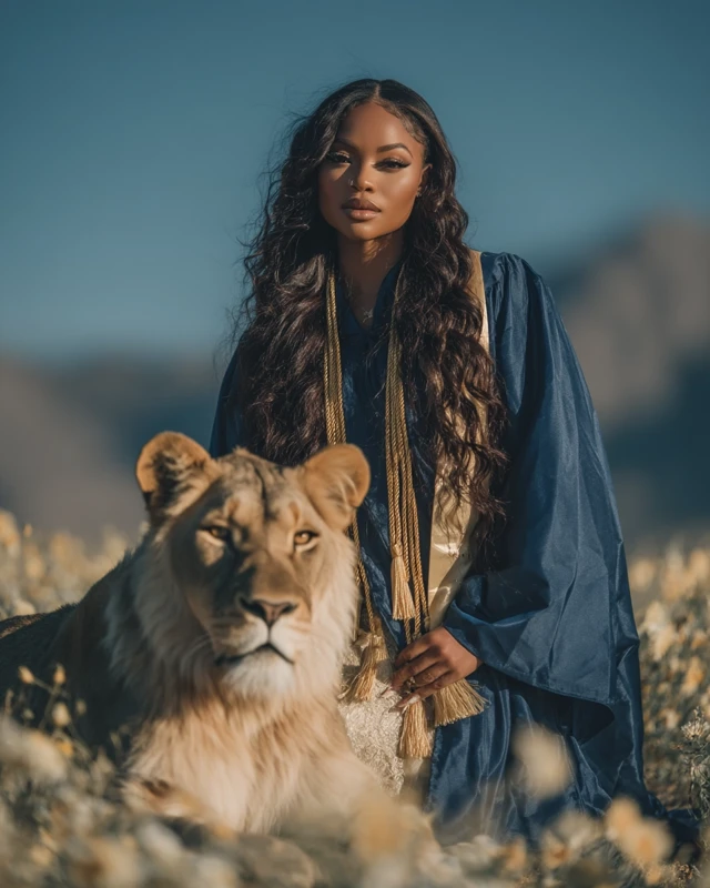 Black Graduate with Lion Photography