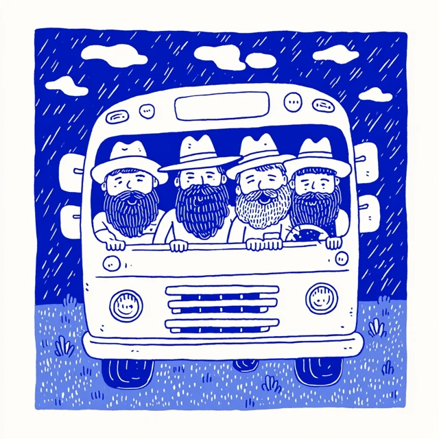 Rabbis on a Bus in the Rain Illustration
