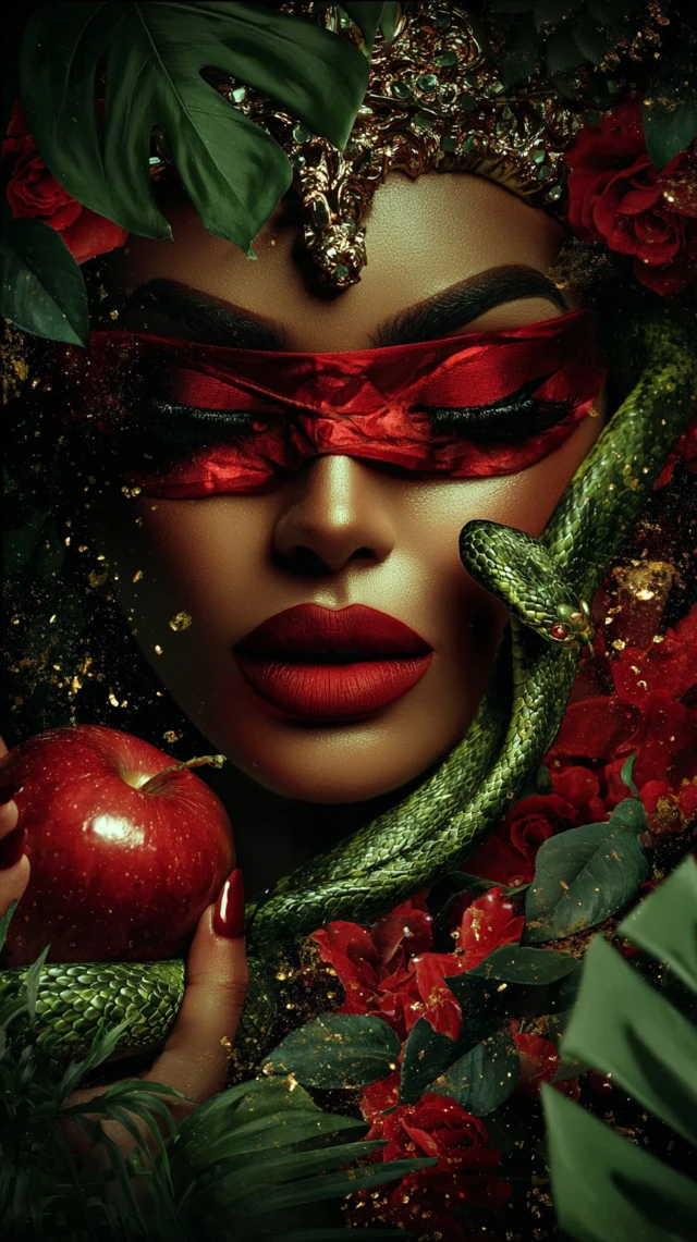 Temptation Night Woman with Snake and Apple