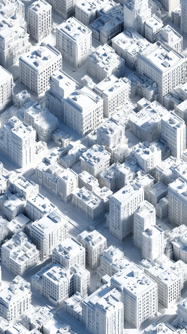 Isometric White Paper Cutout Cityscape in 3D