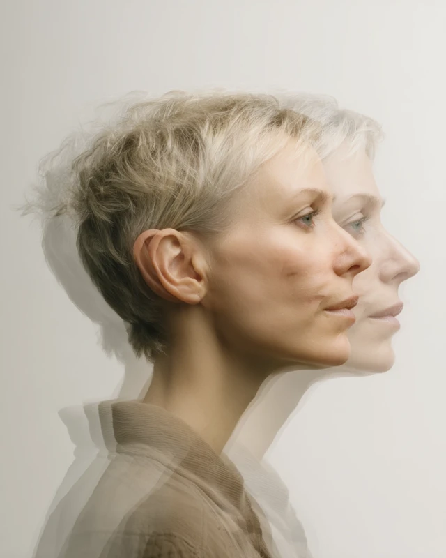 Multiple Exposure Portrait of Woman Turning Head
