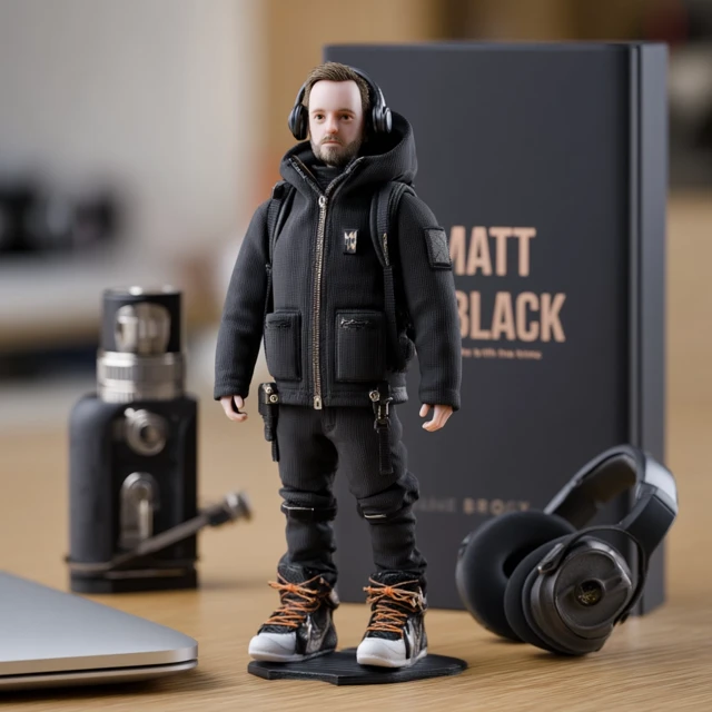 Matt Black Action Figure: Realistic Design with Accessories