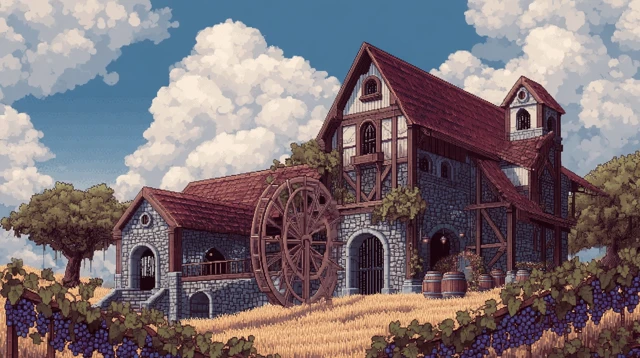 Stardew Valley Winery Pixel Art Building and Vineyard