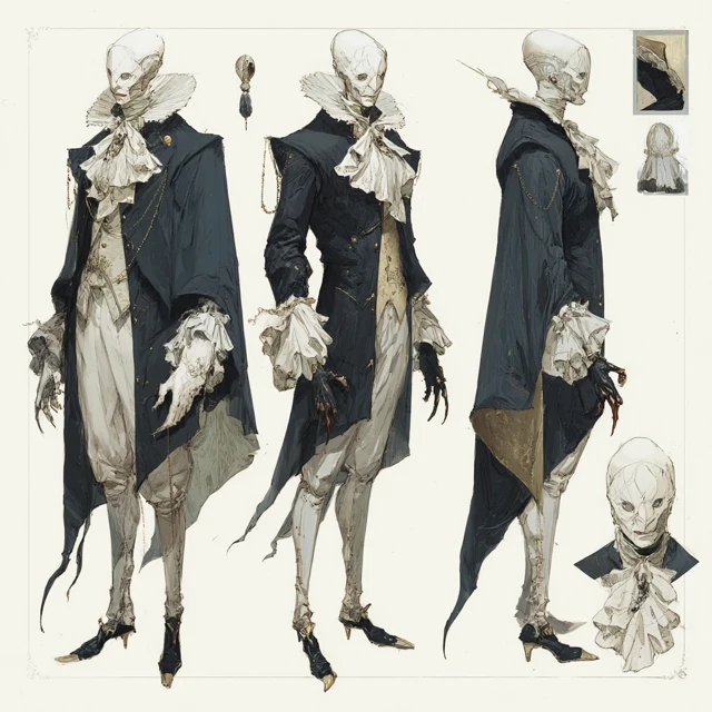 Surreal Villain Concept Sheet Elegant and Sinister Design