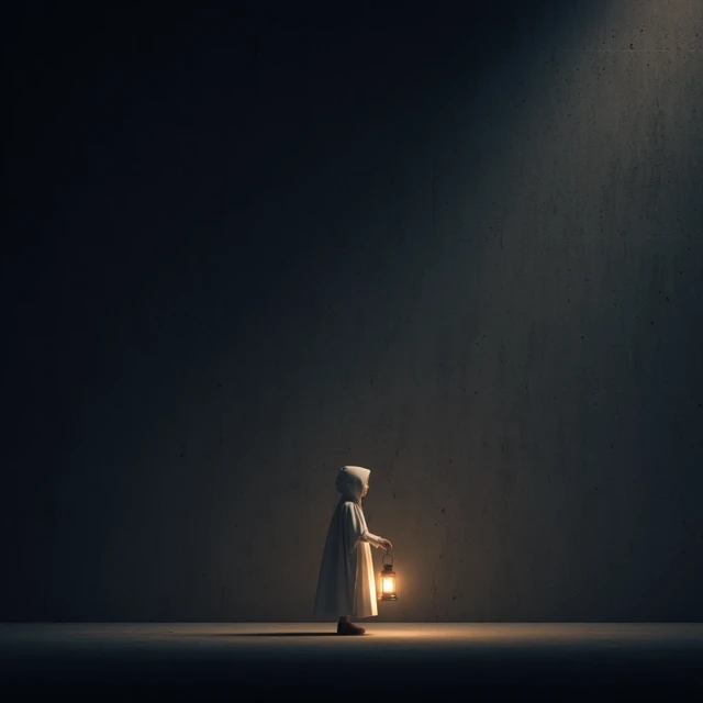Girl with Lantern Dramatic Lighting Minimalist