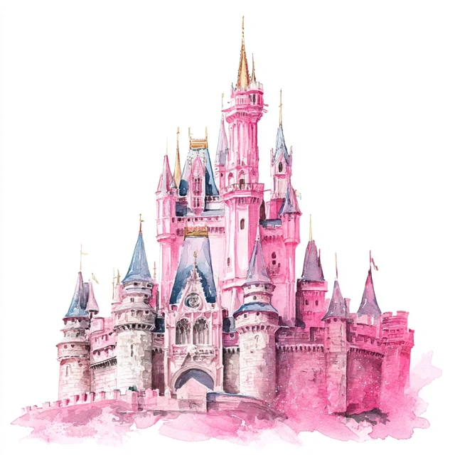 Pink Watercolor Princess Castle Illustration