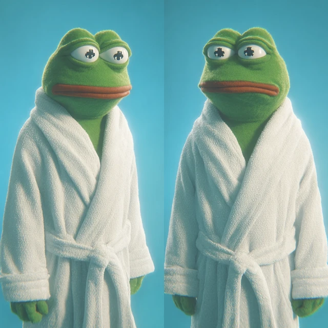 Sad Pepe the Frog in a Robe - Hyperrealistic 3D Art