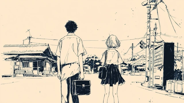 Manga Style Nostalgic Summer Street Scene Illustration