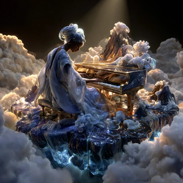 Celestial Piano Player Floating Island Art