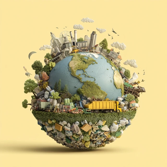 Earth in Crisis: Illustration of a Globe Overwhelmed by Waste