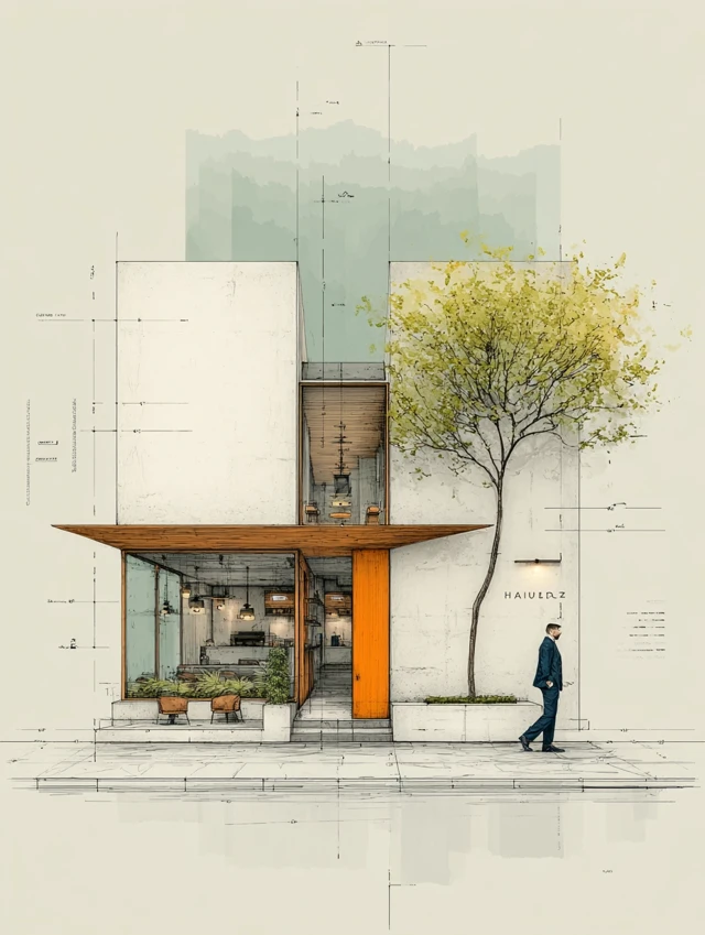 Modern Barbershop Architectural Drawing Exterior