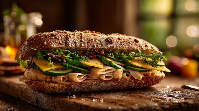 Artisanal Turkey Sandwich with Fresh Vegetables Photography