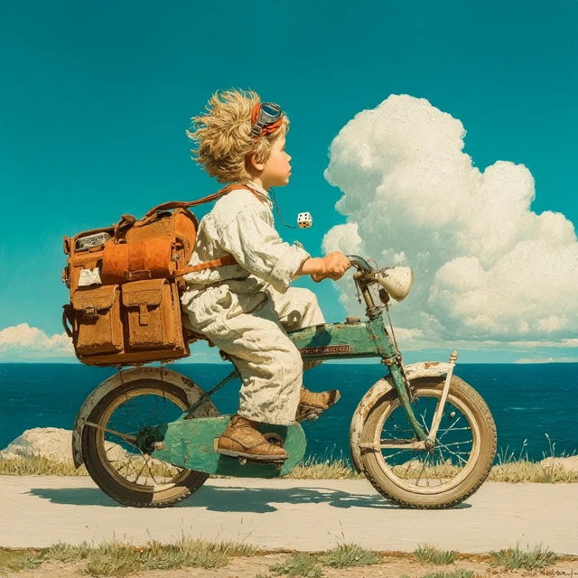 Boy on Bike Painting by Norman Rockwell