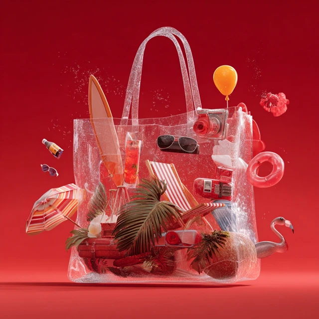 Summer Fun Shopping Bag Red Transparency 3D