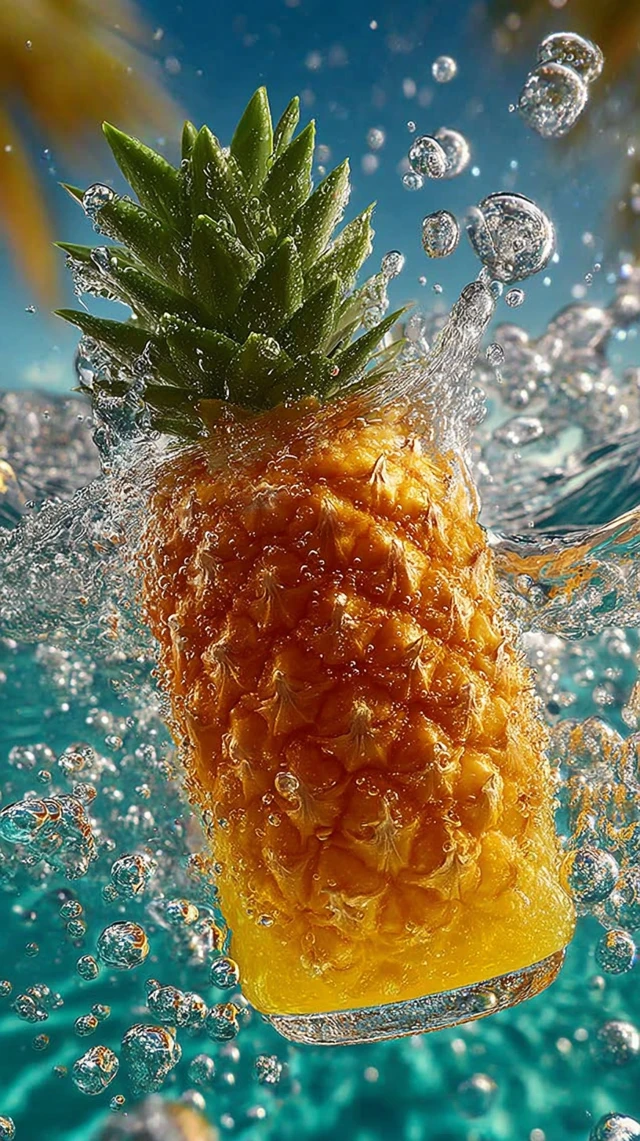 Pineapple Falling into Liquid Slow Motion