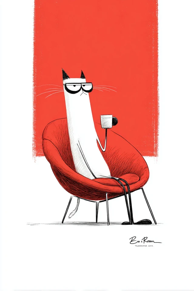Sarcastic Cat Minimalist Art Coffee Break Cafe Gallery