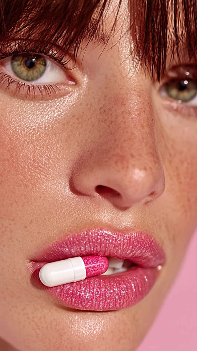 Pink Glossy Lips and Pill: Product Photography