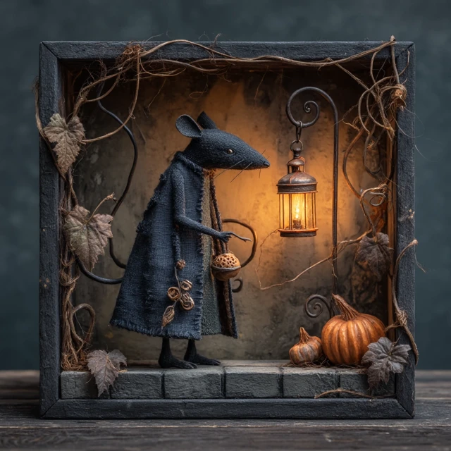 Photorealistic Diorama Shadow Bram Cat Halloween Art
