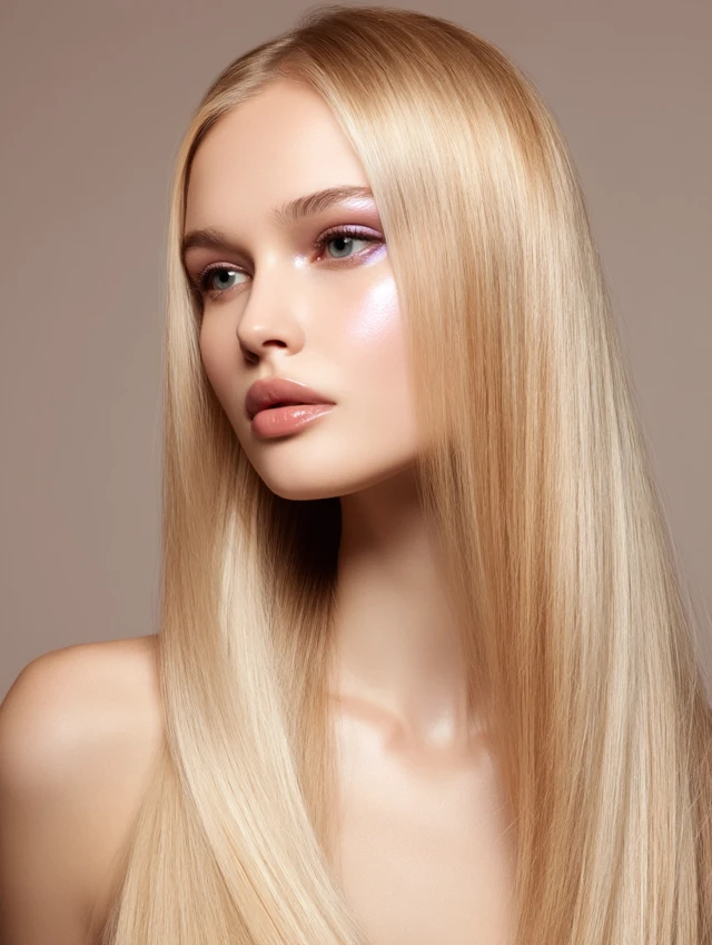 High Fashion Blonde Model Portrait Glossy Skin Editorial Look