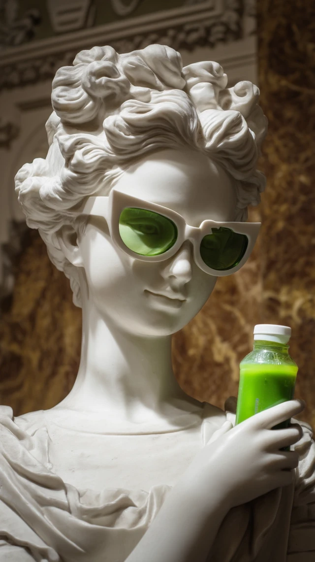 Marble Statue with Glasses and Juice