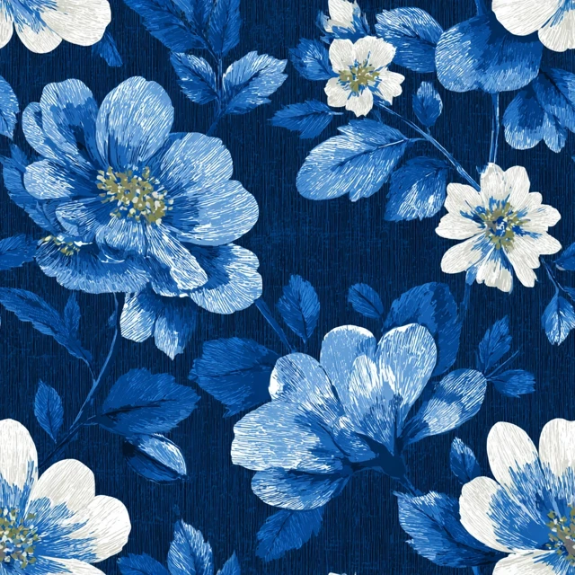 Blue Floral Denim Seamless Pattern Background