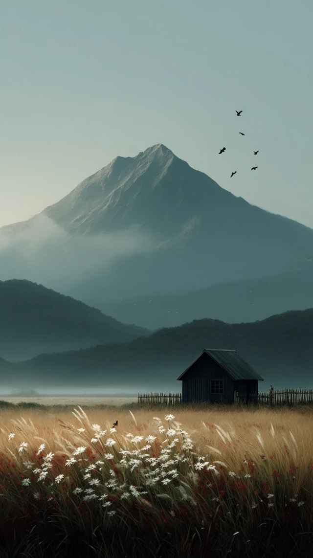 Mountain Cabin Landscape Nature Scene