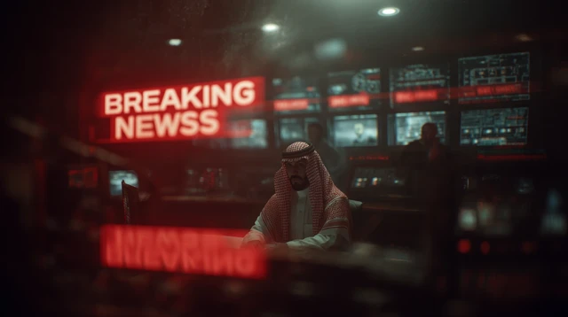 Breaking News Scene Dramatic Red Lighting