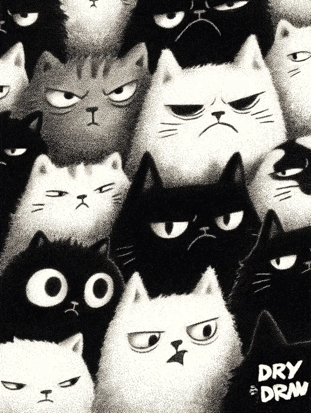 Angry Cats in Black Hoodies Dry and Draw Photo