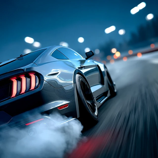 Night Driving Mustang Scene with Motion Blur