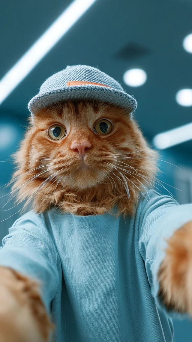 Cool Cat Taking Selfie in IT Office
