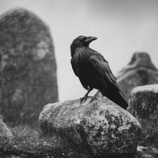 Raven Perched on a Stone Nature Photography