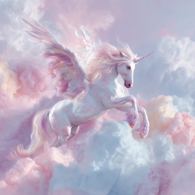 Flying Unicorn with Ice Cream Clouds in Pastel Colors