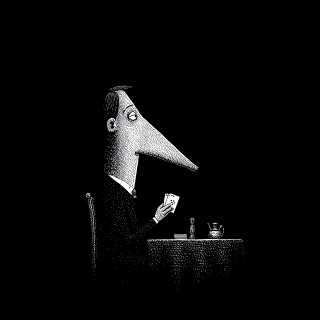 Giant Nose Plays Cards Surreal Art