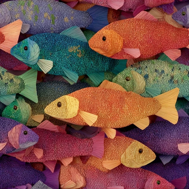 Colorful Origami Rainbow Trout Swarm