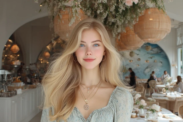 Blonde Influencer in Cafe Portrait