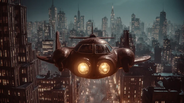 Watchmen Archie Owlship over 1950s Noir City