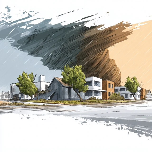 Tornado Destruction Watercolor Illustration