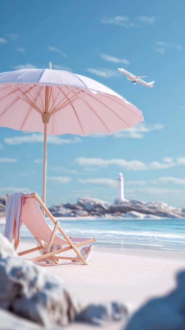 Dreamy Beach Scene Pink and Blue Tones Relaxing Coastal Vibe