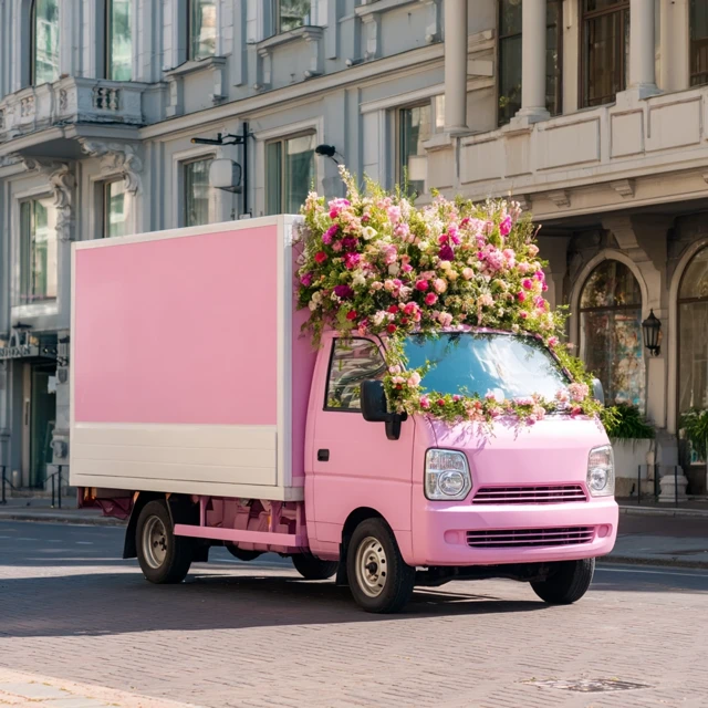Pink Flower Truck Graduation Season Romance