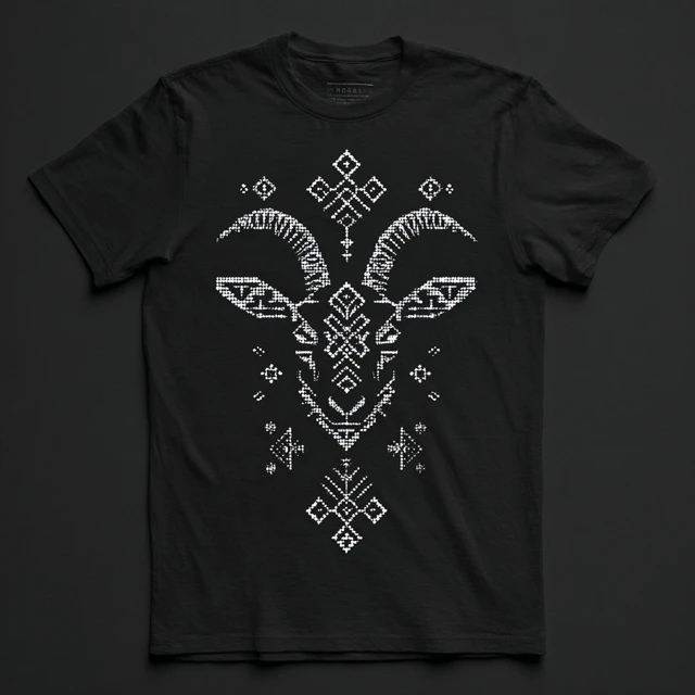 Geometric Goat Head TShirt Design Romanian Folk Art