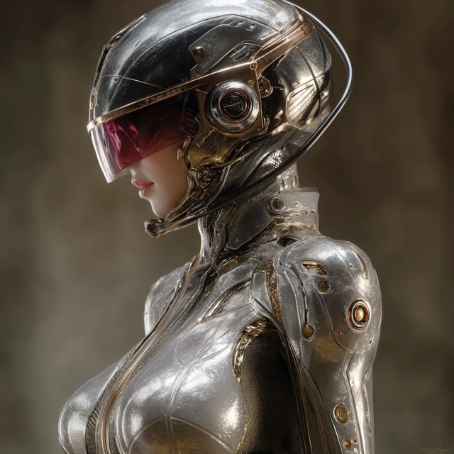 Futuristic Policewoman Metallic Catsuit Helmet