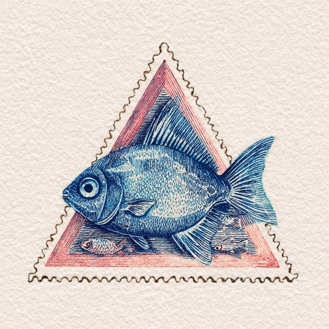 Retro Fish Stamp Triangle Design Illustration