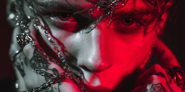 Dark Portrait with Red Light and Chains