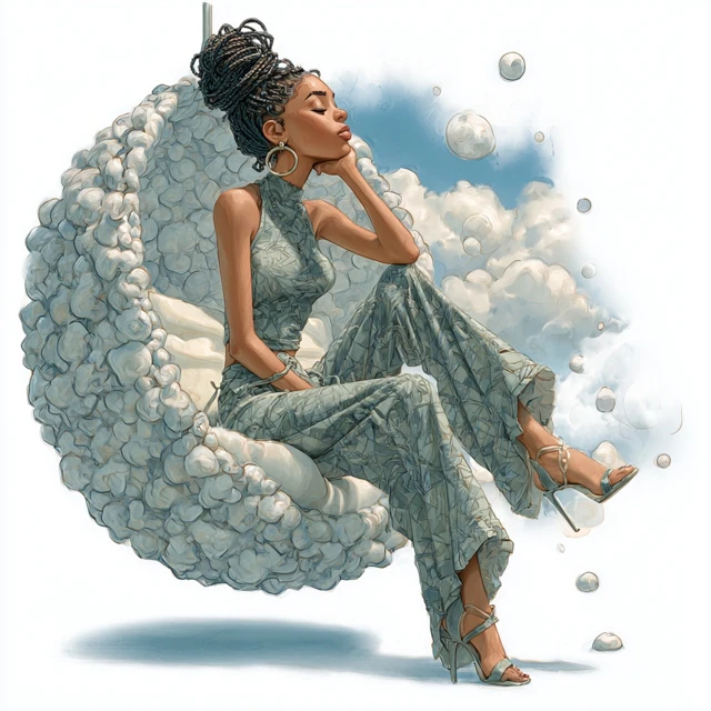 Woman on Bubble Chair Watercolor Illustration